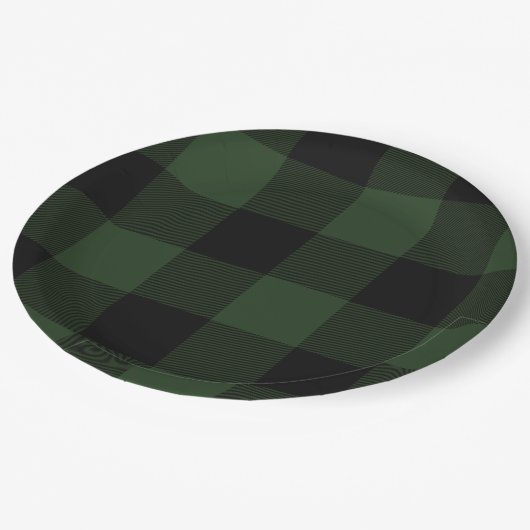 Buffalo Karo Celtic Green and Black Squares Karier Pappteller (Schrägansicht)
