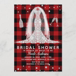 Buffalo-Karo-Diamant-Hochzeitskleid-Bridal-Shower Einladung