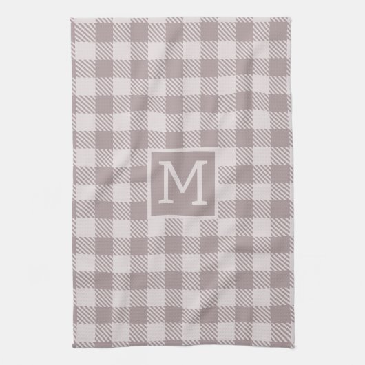 Buffalo-Karo Gingham-Karo Beige Monogramm Geschirrtuch (Vertikal)
