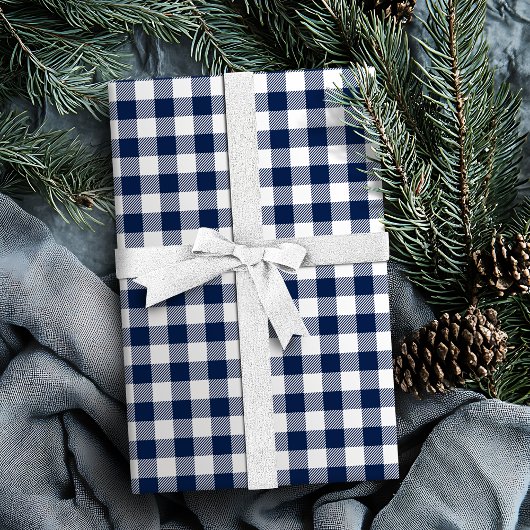Buffalo Karo Gingham Muster navyblau Geschenkpapier