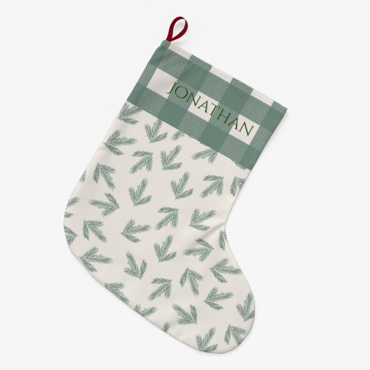 Buffalo Karo Green Kariert Typografy Holiday Großer Weihnachtsstrumpf (Vorderansicht (hängend))