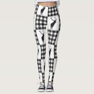 Buffalo-Karo-Hirsch-Rustikales-Waldmuster Leggings