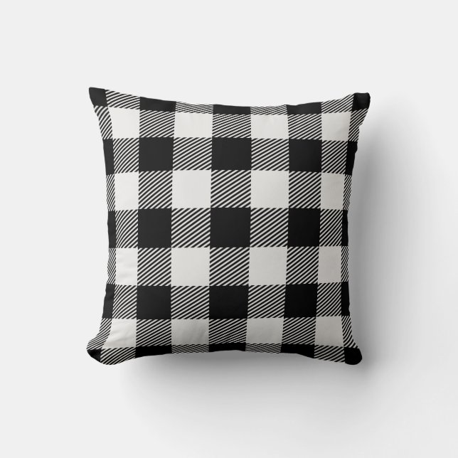 Buffalo Karo Kariert Gingham Black and White Kissen (Vorderseite)