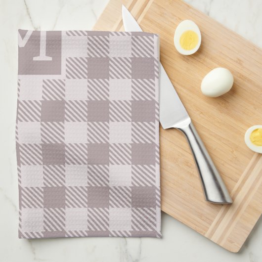 Buffalo Karo Kariert Gingham Karo Beige Monogram Geschirrtuch (Viertel Falte)