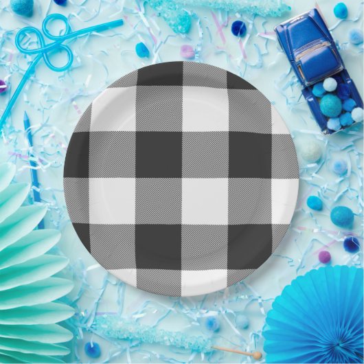 Buffalo Karo Karierte weiße und schwarze Quadrate Pappteller (Party)