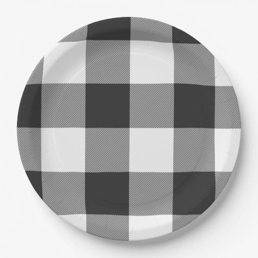 Buffalo Karo Karierte weiße und schwarze Quadrate Pappteller (Vorderseite)