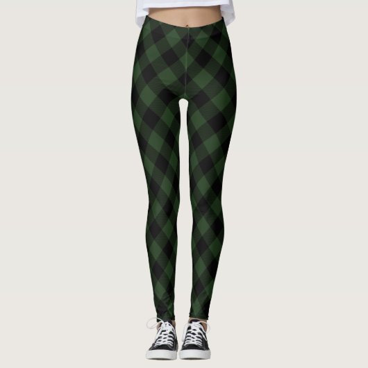 Buffalo Karo Keltisch Grün und Schwarz Kleinere Ka Leggings (Vorderseite)