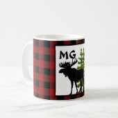 Buffalo-Karo mit Monogramm und Elch-Design Kaffeetasse (Vorderseite Links)