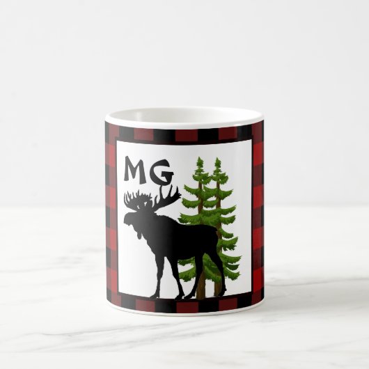 Buffalo-Karo mit Monogramm und Elch-Design Kaffeetasse (Mittel)