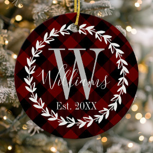 Buffalo-Karo-Monogramm-Name-Familien-Weihnachten Keramik Ornament