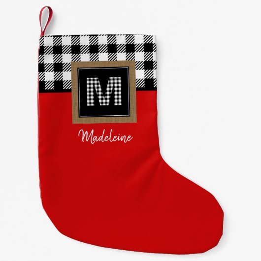 Buffalo Karo Monogramm und Name Rot Schwarz-weiß Kleiner Weihnachtsstrumpf (Vorderseite)