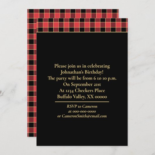 Buffalo Karo Muster Custom Colors SVG Party Einladung (Vorne/Hinten)