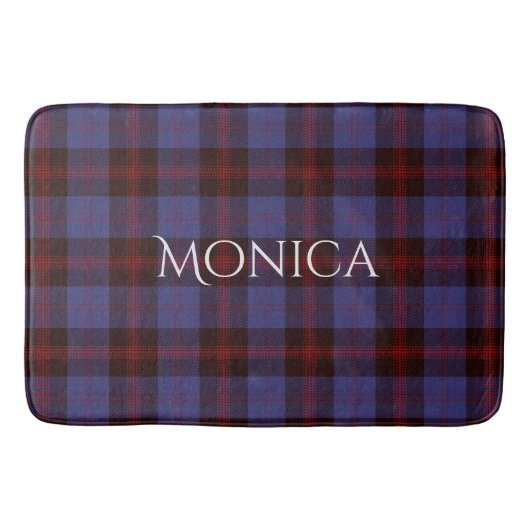 Buffalo-Karo navyblau rot Monogramm Name Badematte (Vorderseite)