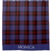Buffalo Karo navyblau rot Monogramm Name Duschvorhang (Vorderseite)