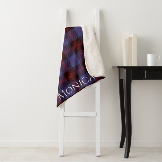 Buffalo-Karo navyblau rot Monogramm Name Sherpadecke (Beispiel)