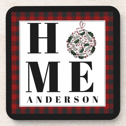 Buffalo Karo Ornament "Zuhause" personalisiert Getränkeuntersetzer (Vorderseite)