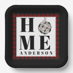 Buffalo-Karo-Ornament "Zuhause" personalisiert Pappteller