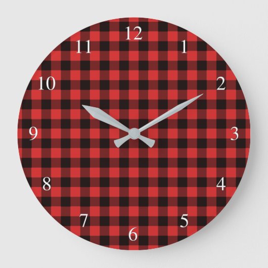 Buffalo Karo Red Kariert Große Wanduhr (Vorderseite)
