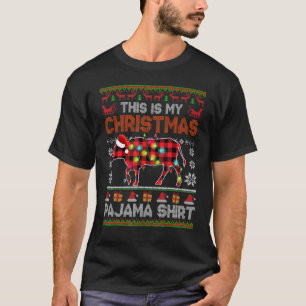 Buffalo-Karo-Rind-Weihnachts-Pyjama-Hässlicher-Sch T-Shirt