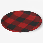 Buffalo Karo Rot und Schwarze Quadrate Kariert Pappteller (Schrägansicht)