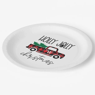 Buffalo Karo Rot Vintage LKW Baum Monogrammiert Pappteller