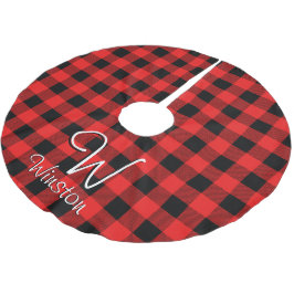 Buffalo Karo Rotes Kariertes Monogramm Polyester Weihnachtsbaumdecke