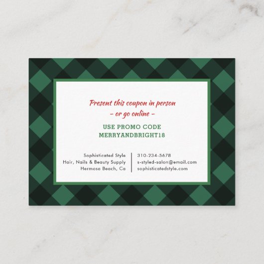 Buffalo Karo Rustikaler Weihnachtscoupon Skincare Visitenkarte (Rückseite)