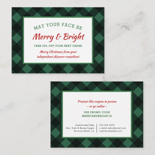 Buffalo Karo Rustikaler Weihnachtscoupon Skincare Visitenkarte (Vorne/Hinten)