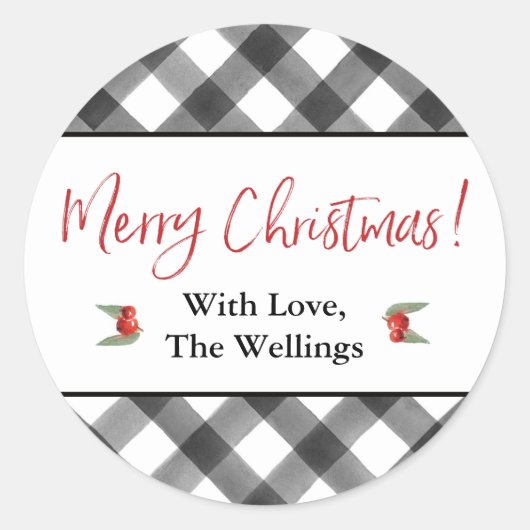 Buffalo Karo Schwarz & Weiß Frohe Weihnachten Cust Runder Aufkleber (Vorderseite)