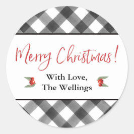 Buffalo Karo Schwarz & Weiß Frohe Weihnachten Cust Runder Aufkleber