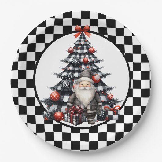 Buffalo Karo Schwarz-Weiß-Weihnachten Pappteller (Vorderseite)