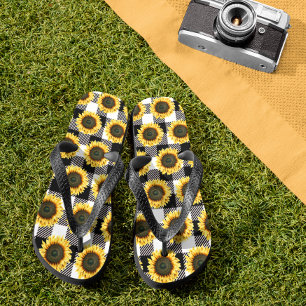 Buffalo Karo Sonnenblume Schwarz Weiß  Badesandalen