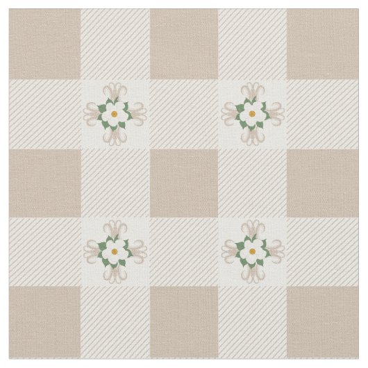 Buffalo Karo und Magnolias Cross Muster Greige Stoff (Nahaufnahme)