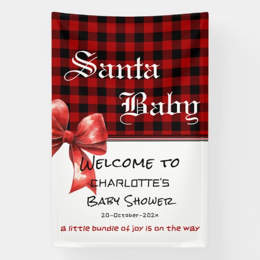 Buffalo-Karo-Wasserfarbe-Rot-Schleife-Baby-Empfang Banner (Vertikal)