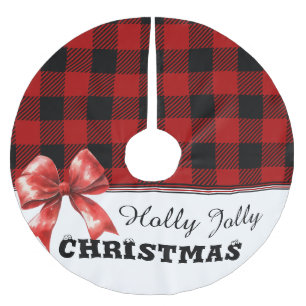 Buffalo-Karo-Wasserfarben-Schleife Holly Jolly Wei Polyester Weihnachtsbaumdecke