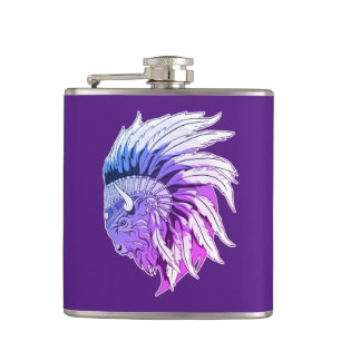 Buffalo Kopf mit indianischer Hitze Flachmann