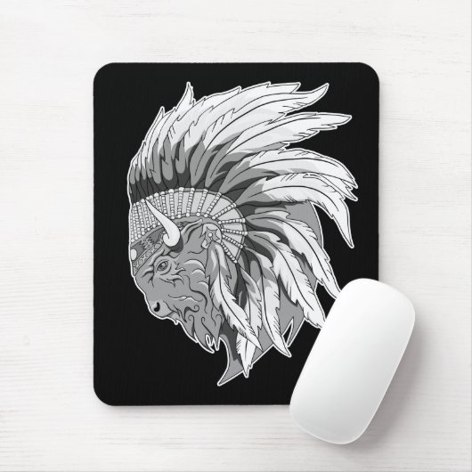 Buffalo Kopf mit indianischer Hitze Mousepad (Mit Mouse)