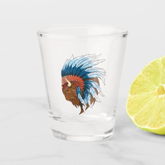 Buffalo Kopf mit indianischer Hitze Schnapsglas (Vorderseite)