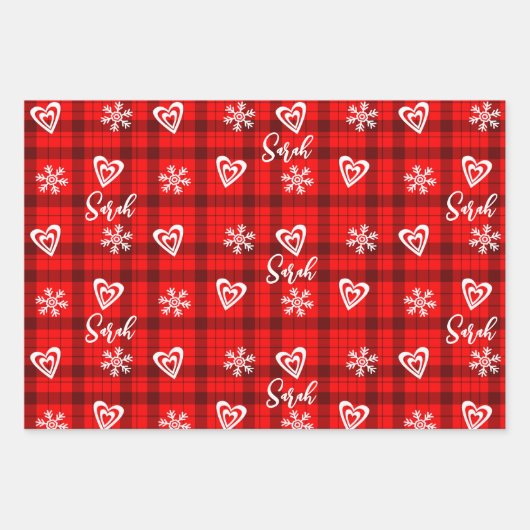 Buffalo Liebe Herz Schneeflocken Personalisiert Geschenkpapier Set (Vorderseite 3)