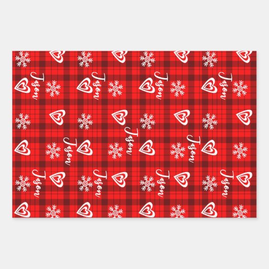 Buffalo Liebe Herz Schneeflocken Personalisiert Geschenkpapier Set (Vorderseite 2)
