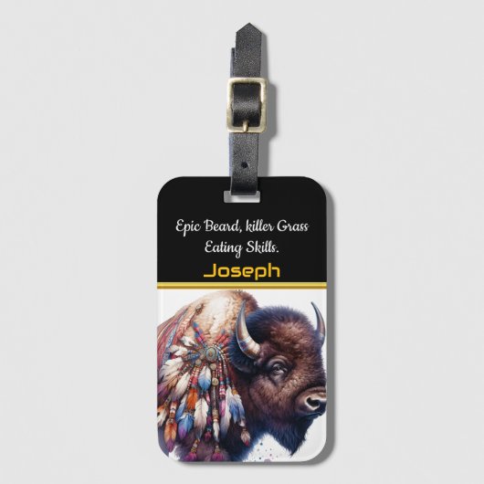 Buffalo mit lebendigen Kunstfedern Gepäckanhänger (Vorderseite Vertikal)