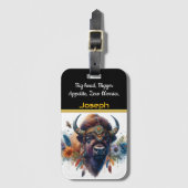 Buffalo mit lebhaften Blume und Federn Gepäckanhänger (Vorderseite Vertikal)