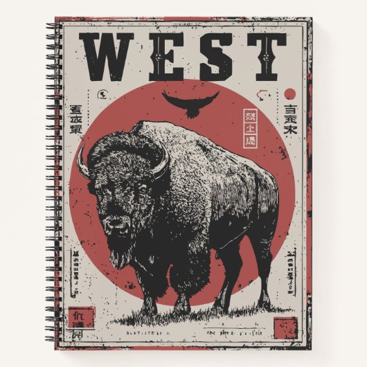 Buffalo mit Roter Sonne und Western Terrain Notizblock (Vorderseite)