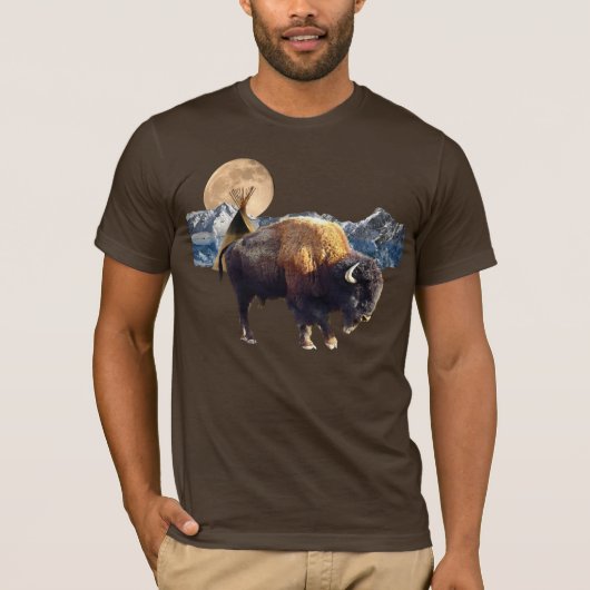 Buffalo, Moon & TeePee Wildlife Art T - Shirt (Vorderseite)