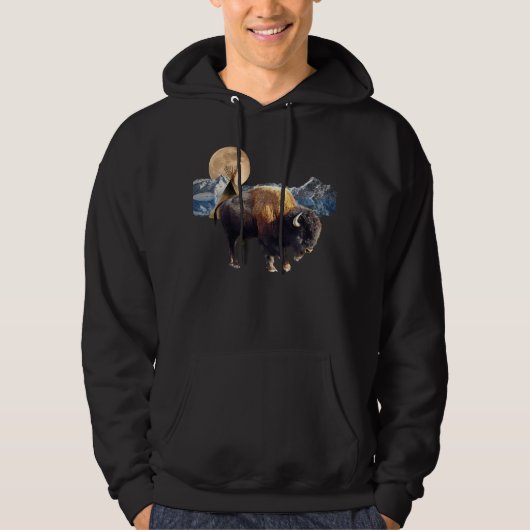 Buffalo, Moon & TeePee Wildlife Art T - Shirt (Vorderseite)