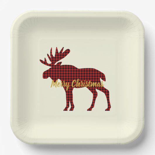 Buffalo Moose Kariert Ski Lodge Feier Pappteller (Vorderseite)