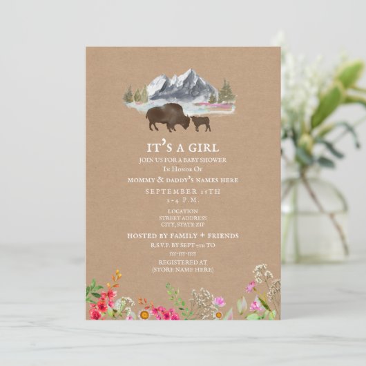 Buffalo Mountain Wildblume Babydusche Cardstock Einladung (Stehend Vorderseite)