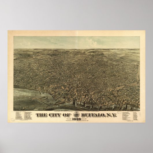 Buffalo New York 1880 Antique Panoramabalkarte Poster (Vorne)
