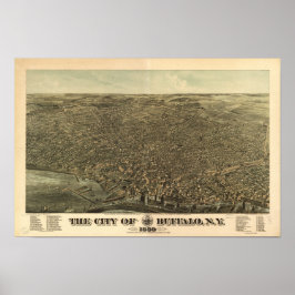 Buffalo New York 1880 Antique Panoramabalkarte Poster