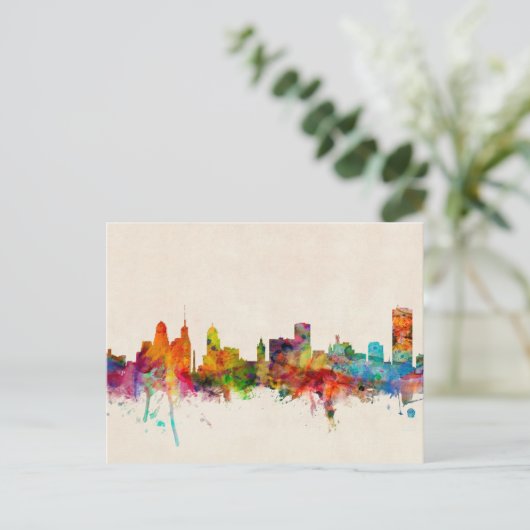 Buffalo New York Skyline Cityscape Postkarte (Stehend Vorderseite)